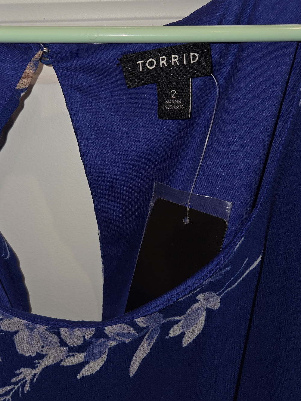 torrid Blue Floral Tiered Midi Dress with Cream and Tan Blooms - Picture 4 of 10